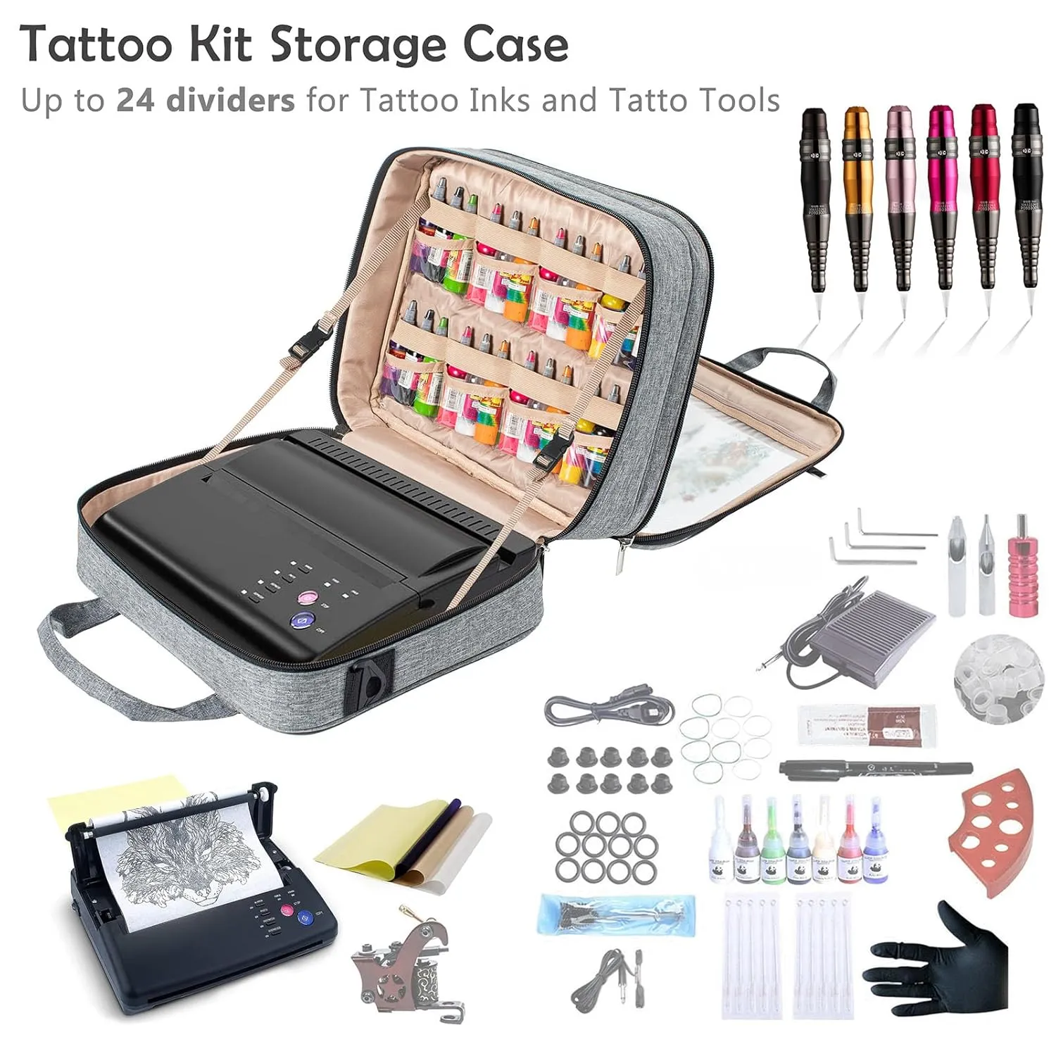 Tattoo Carrying Case-Tattoo Supplies Organizer-Tattoo Kit Case -Tattoo Supplies Carrying Bag for Tattoo Stencil Printer, Tattoo Ink, Tattoo Equipment, Tatoo Pens X-Large Grey (BAG ONLY)