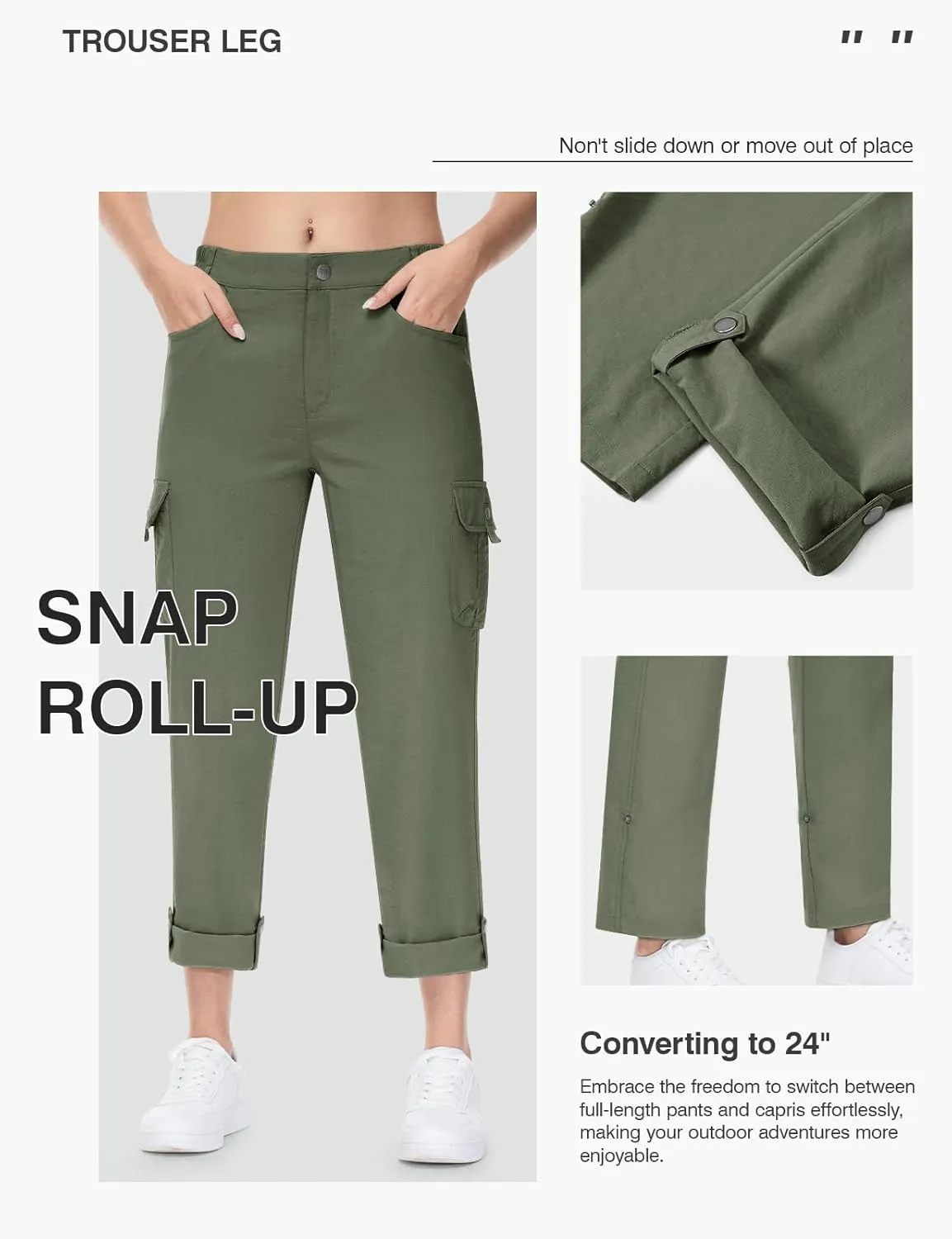 TBMPOY Women's Hiking Pants Quick Dry Convertible Lightweight Roll Up Cargo Pockets Travel Essentials Waterproof Work