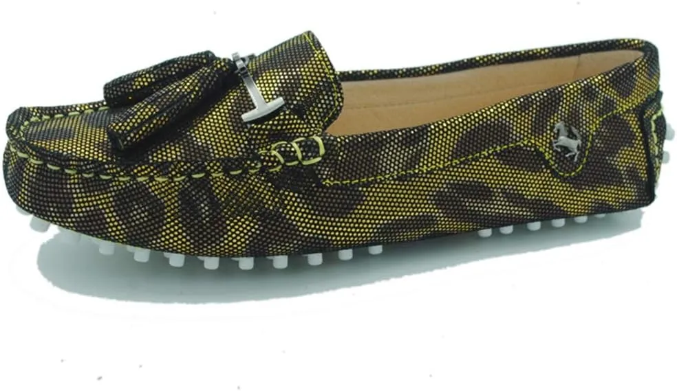TDA Womens Casual Comfort Slip-on Metal Button Tassel Leather Driving Walking Leisure Weekend Loafers Boat Shoes
