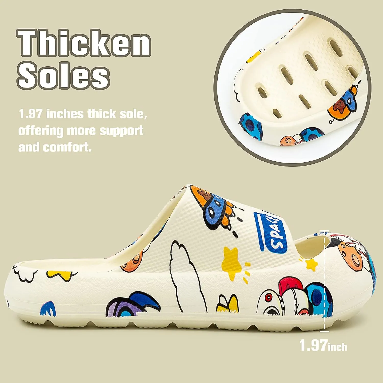 techcity Boys Girls Slide Sandals Soft Cushioned Thick Sole Non-slip Summer Slippers Quick Drying Bathroom Shower Pool Beach Sandals for Toddler Little Kids
