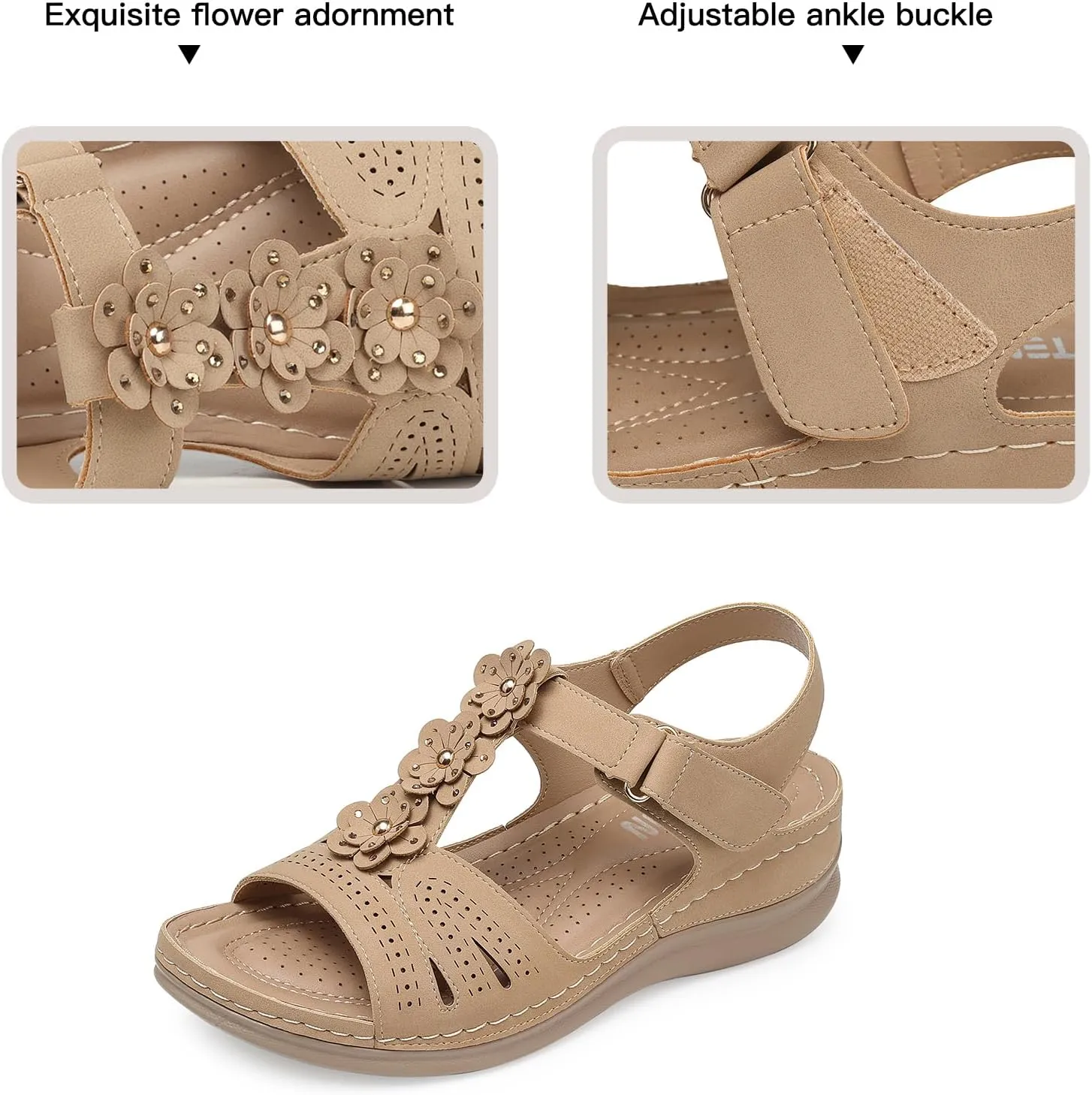 TEMOFON Wedge Sandals for Women Comfortable: Open Toe Sandals with Low Wedges - Dressy Summer Casual Sandals - Flat Comfy Walking Sandals