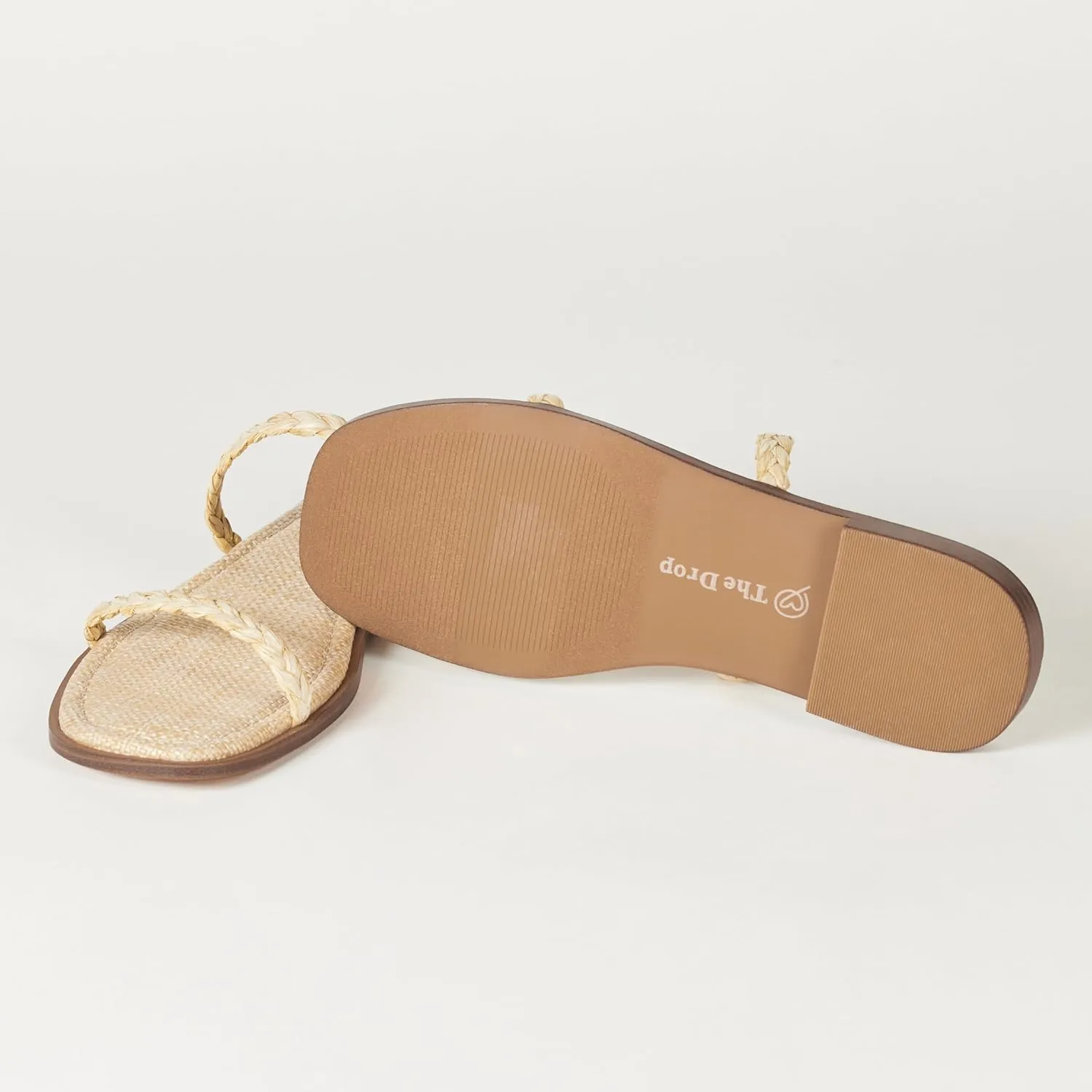 The Drop Women's Paris Square Toe Two Strap Flat Sandal