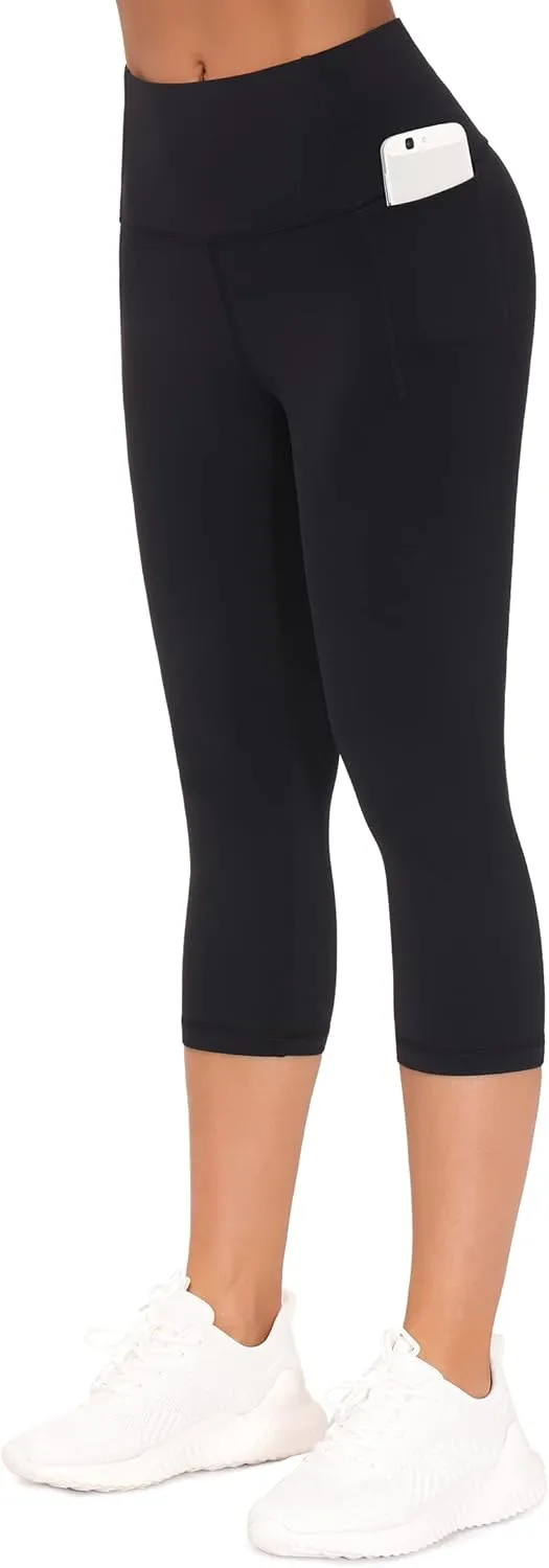 THE GYM PEOPLE Tummy Control Workout Capris Leggings with Pockets High Waist Athletic Yoga Pants for Women Running Hiking