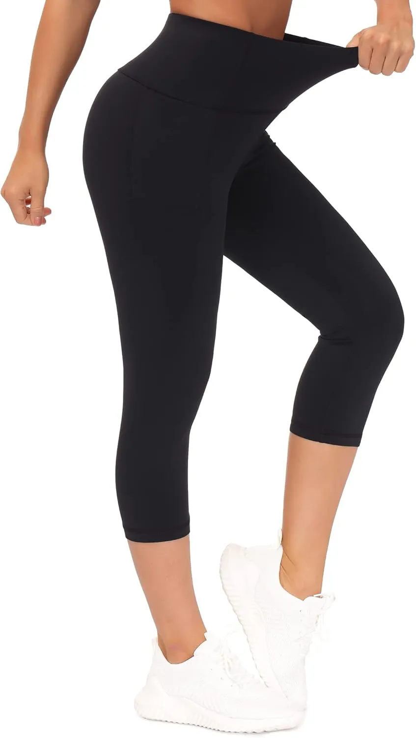 THE GYM PEOPLE Tummy Control Workout Capris Leggings with Pockets High Waist Athletic Yoga Pants for Women Running Hiking