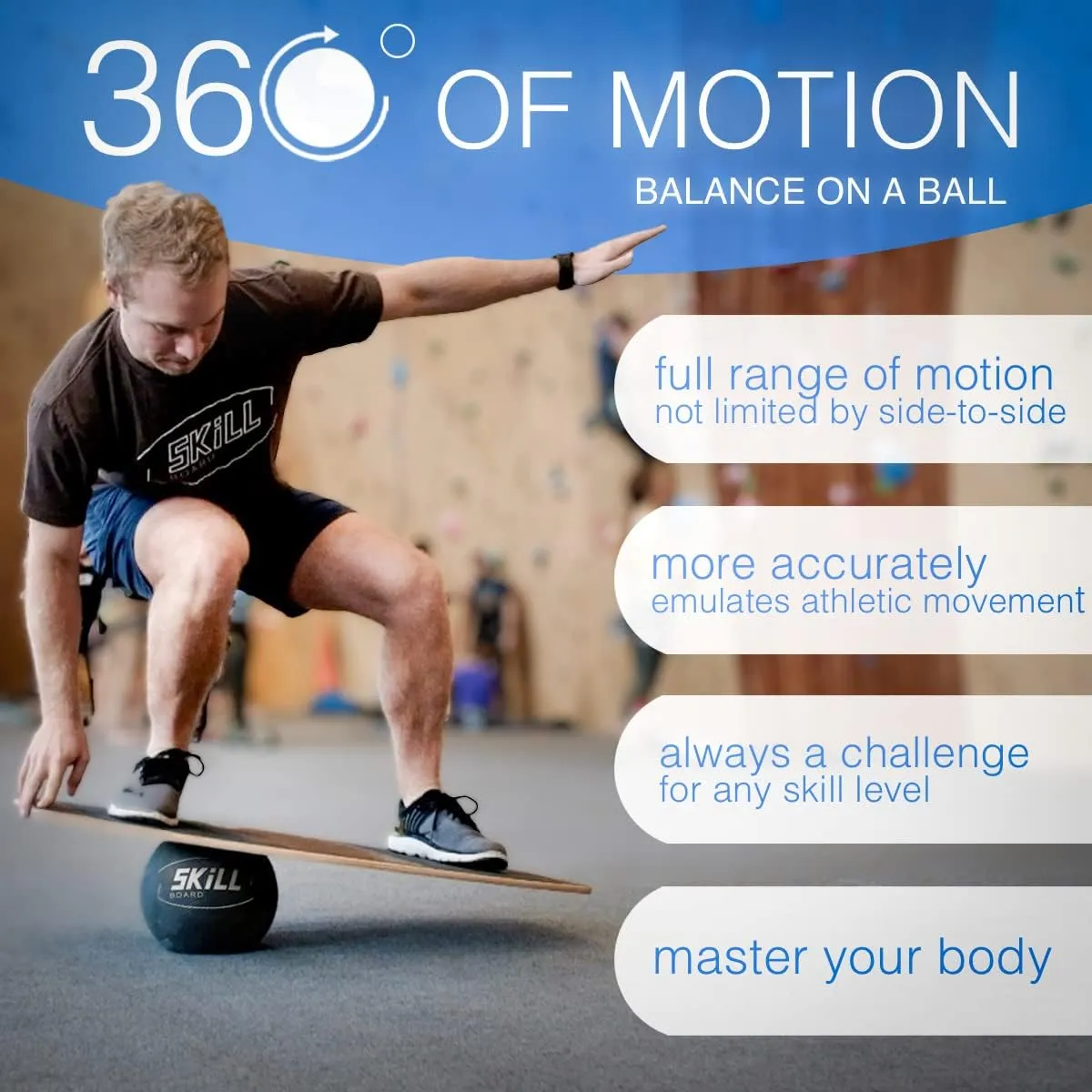 The Skill Board - Wooden Balance Board for Adults - Wobble Board for All Sports, Gym, Standing Desk, or Yard Games - Balance Trainer, Fitness Ball, Ball Pump, Grip Tape