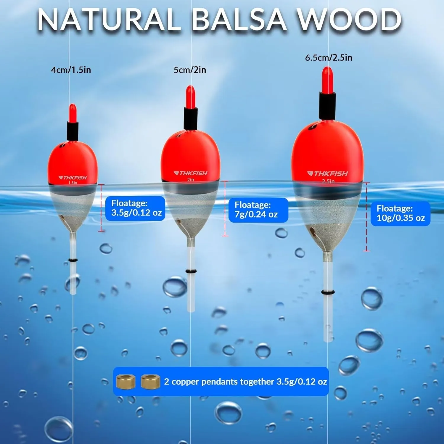 THKFISH Fishing Bobber Slip Bobber Fishing Floats for Crappie Balsa Bobbers for Panfish,Walleye,Salmon Floatage