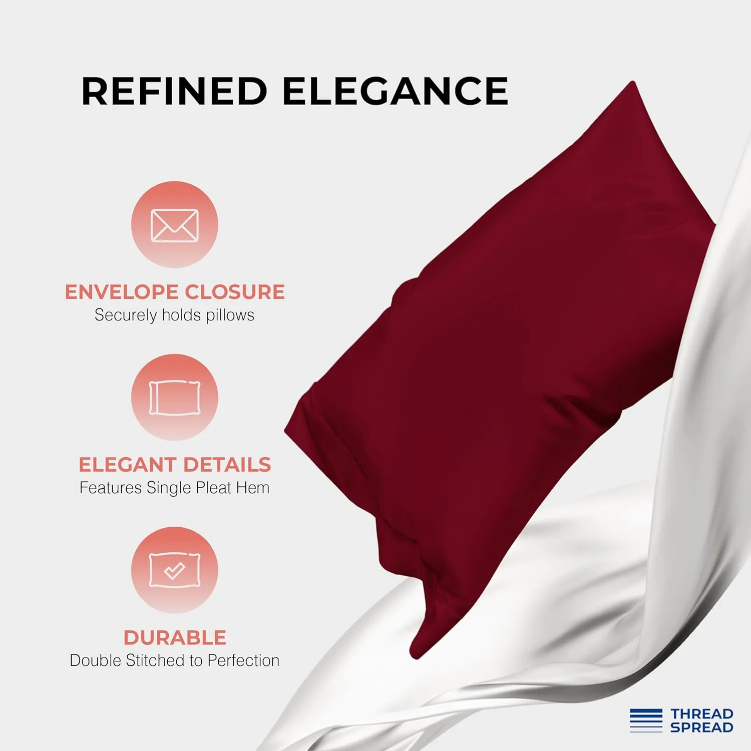 THREAD SPREAD 100% Egyptian Cotton Sheets Queen Size - 1200 Thread Count 4 PC Queen Sheet Set Egyptian Cotton, Sateen Weave Luxury Sheets Queen, High Thread Count Sheets, 17" Deep Pocket - Burgundy