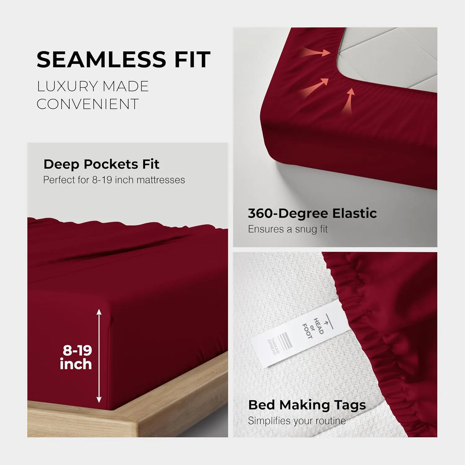 THREAD SPREAD 100% Egyptian Cotton Sheets Queen Size - 1200 Thread Count 4 PC Queen Sheet Set Egyptian Cotton, Sateen Weave Luxury Sheets Queen, High Thread Count Sheets, 17" Deep Pocket - Burgundy