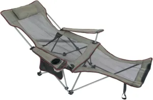 TISTIK Outdoor Folding Recliner, Portable Back Fishing Chair, Camping Folding Chair, Leisure Lunch Lounge Couch Bed Beach Chair, Adjustable Folding Recliner with Pillow and Cup Holder