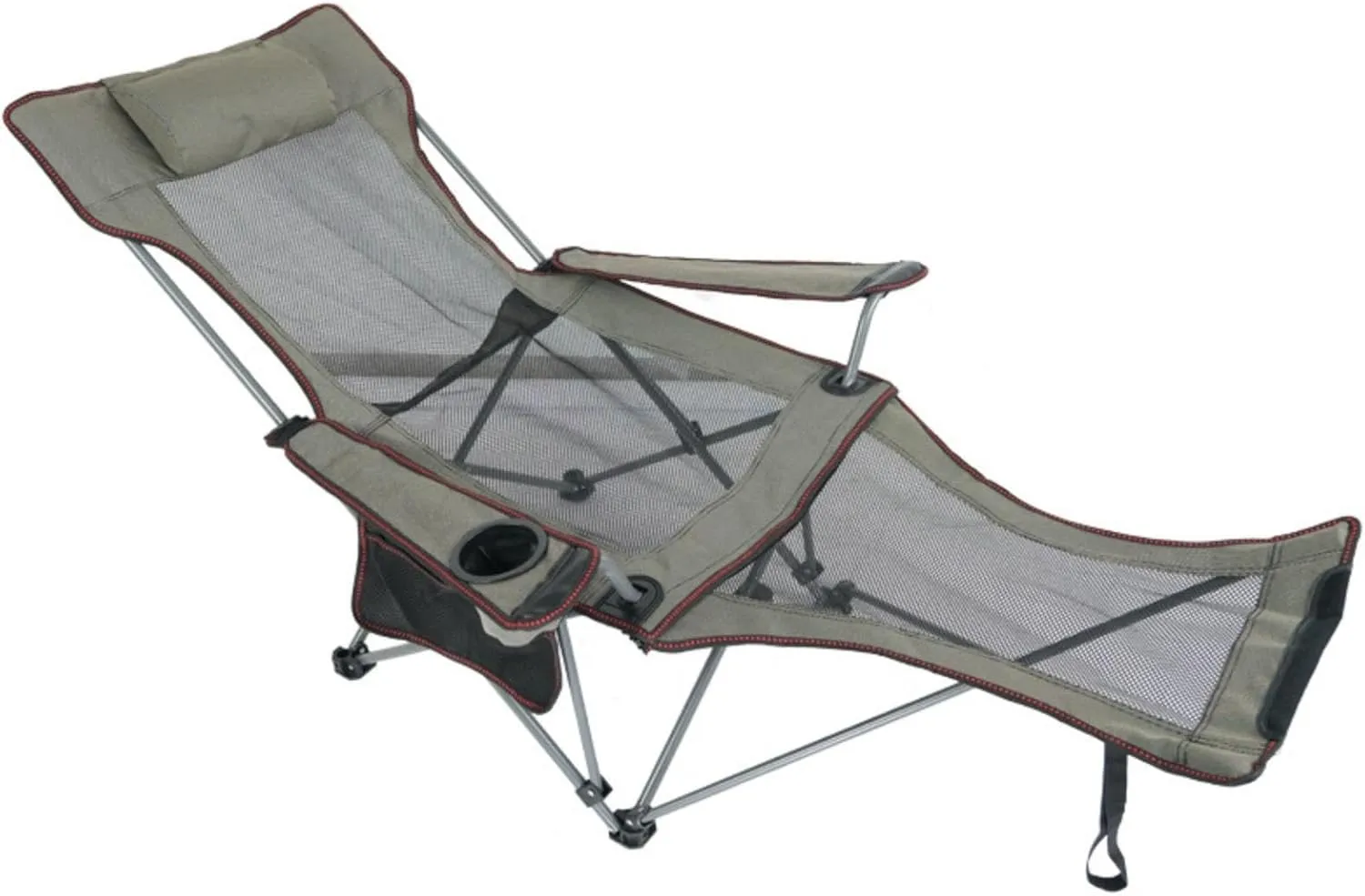 TISTIK Outdoor Folding Recliner, Portable Back Fishing Chair, Camping Folding Chair, Leisure Lunch Lounge Couch Bed Beach Chair, Adjustable Folding Recliner with Pillow and Cup Holder