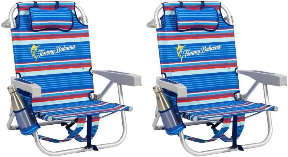 Tommy Bahama Backpack Beach Chair 2 Pack (Sailfish and Palms), Aluminum, Multicolor