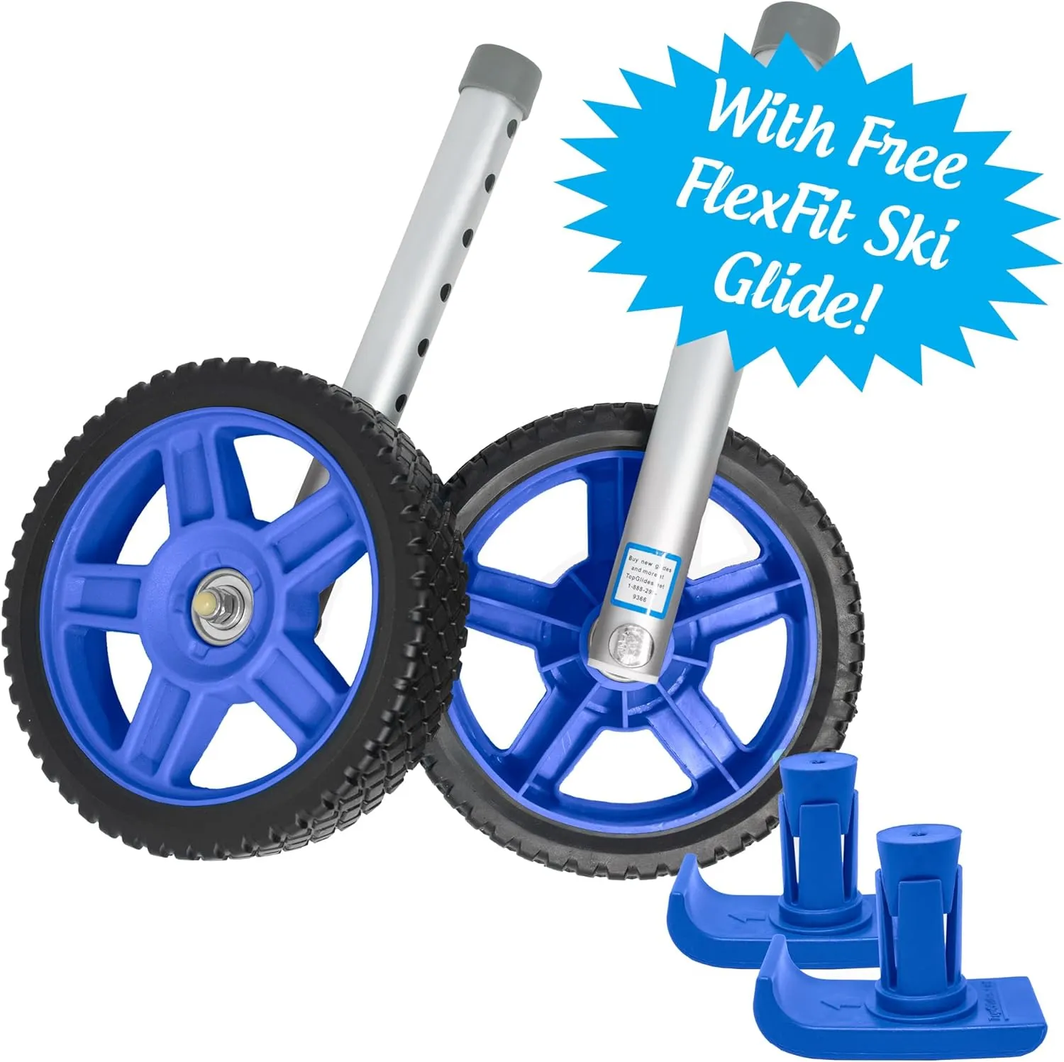 Top Glides 8" Off-Road Walker Wheel Kits with Free Flexfit Universal Ski Glides (Blue)