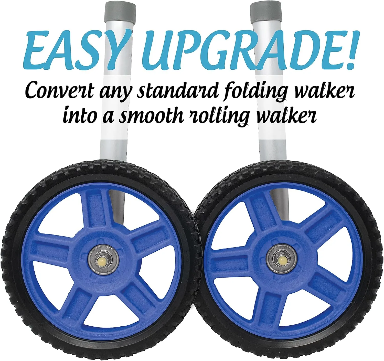 Top Glides 8" Off-Road Walker Wheel Kits with Free Flexfit Universal Ski Glides (Blue)
