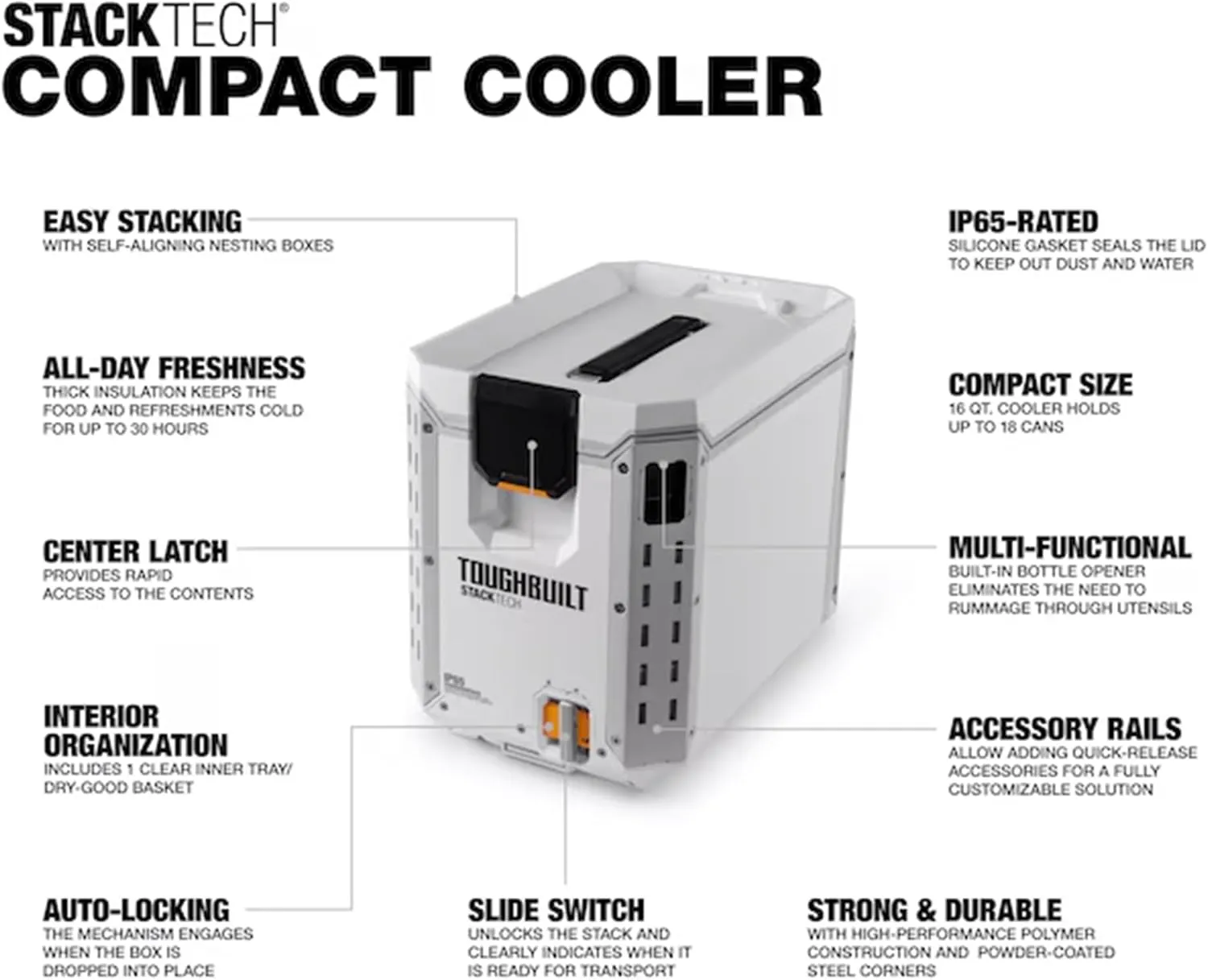 ToughBuilt Compact Cooler, Stackable Hard Shell Ice Chest for StackTech Boxes, Totes, or Lunchbox