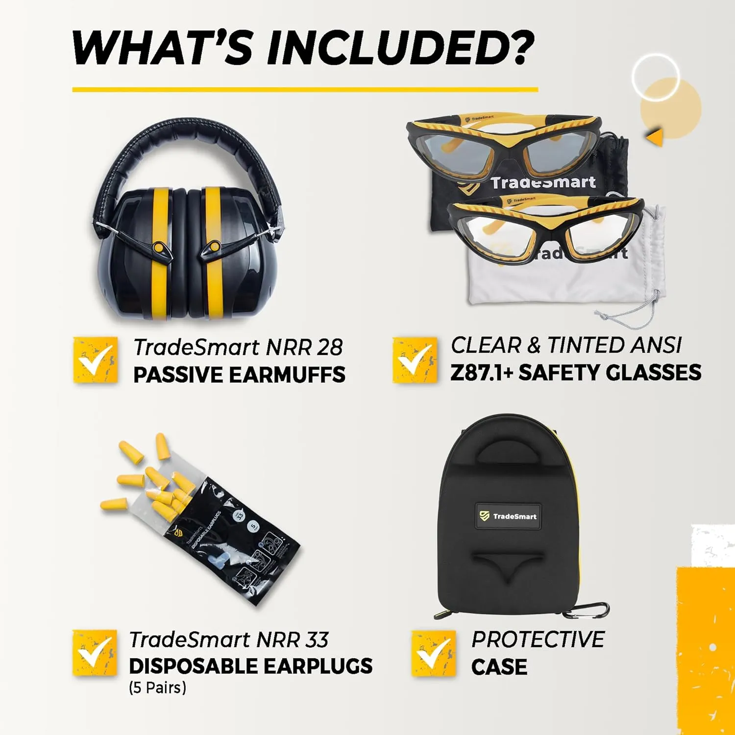TradeSmart All-in-One Shooting Ear Protection - Comfort  NRR 28 Earmuffs, Glasses & Earplugs   Carry Case