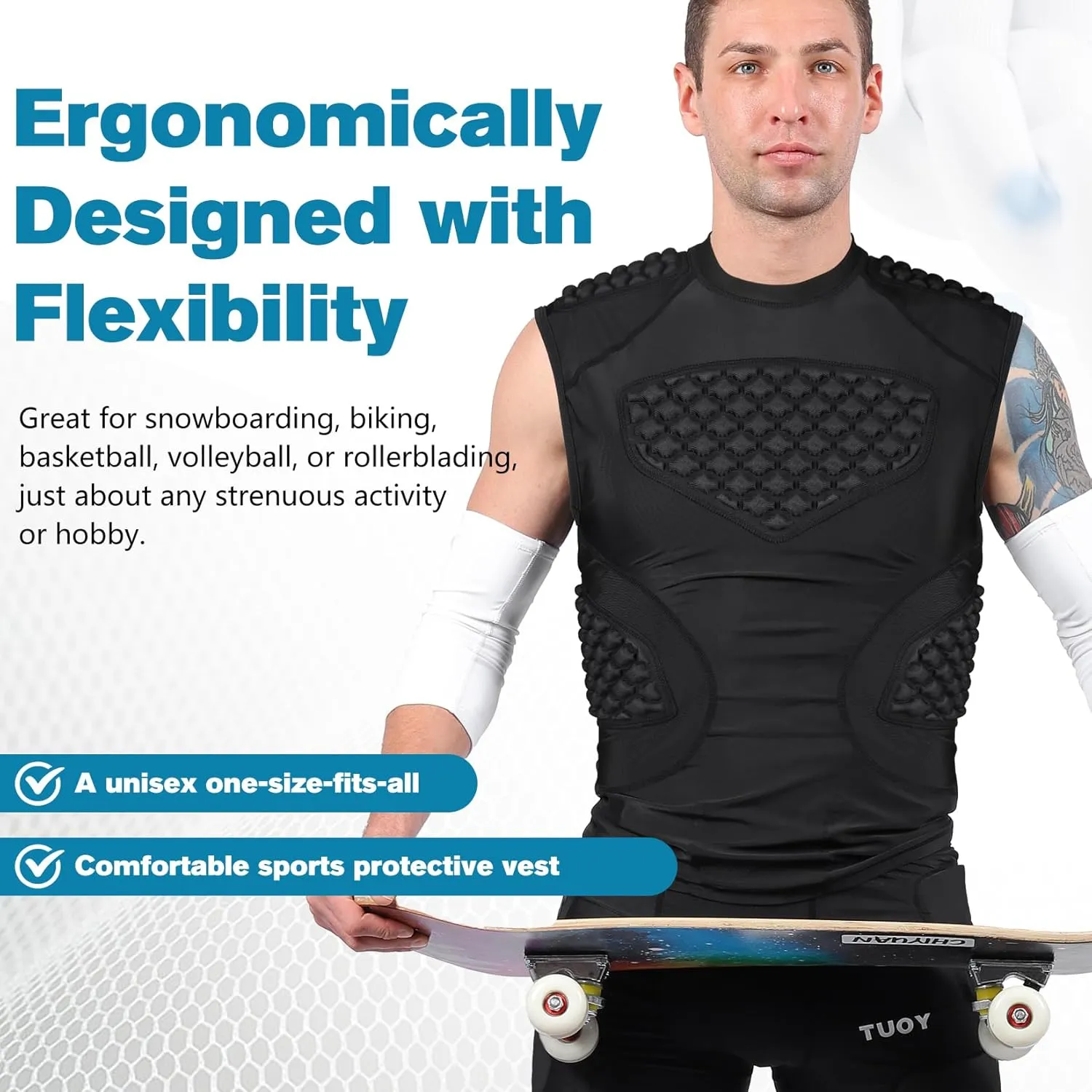 TUOY Adult Rib Chest Protector, New Version - Padded 5 Pads Baseball Football Lacrosse Rib Heart Sternum Guard
