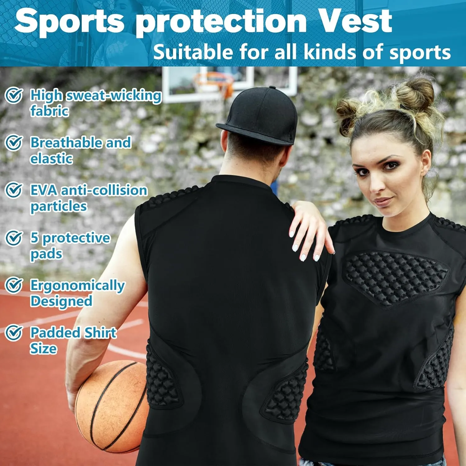 TUOY Adult Rib Chest Protector, New Version - Padded 5 Pads Baseball Football Lacrosse Rib Heart Sternum Guard