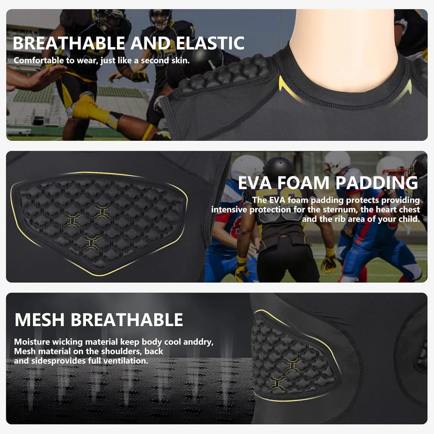 TUOY Adult Rib Chest Protector, New Version - Padded 5 Pads Baseball Football Lacrosse Rib Heart Sternum Guard