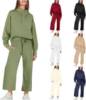 Two Piece Sets for Women Athletic Clothing Sets Fashion Casual Mock Neck Drawstring Sweatshirt Matching Sweatpants