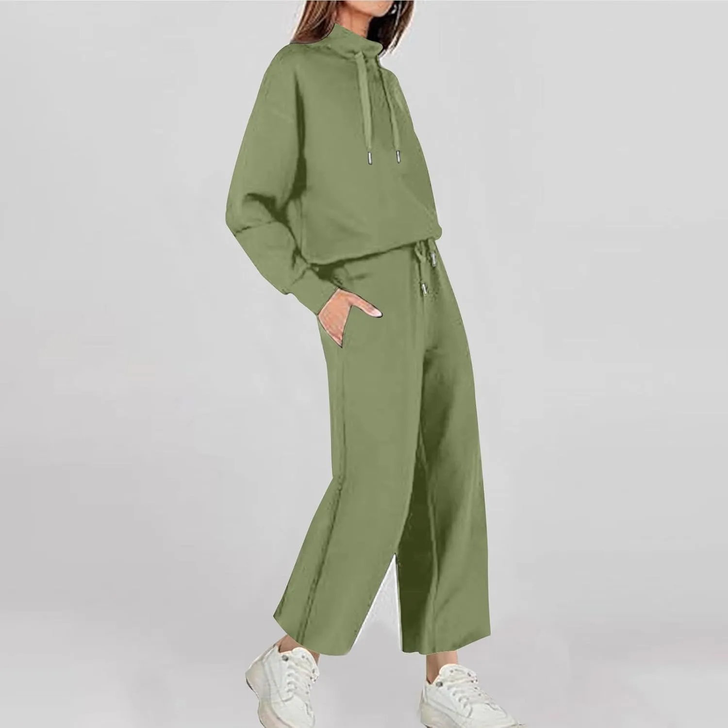 Two Piece Sets for Women Athletic Clothing Sets Fashion Casual Mock Neck Drawstring Sweatshirt Matching Sweatpants