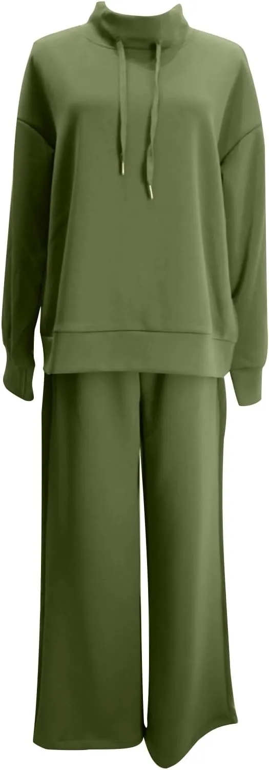 Two Piece Sets for Women Athletic Clothing Sets Fashion Casual Mock Neck Drawstring Sweatshirt Matching Sweatpants