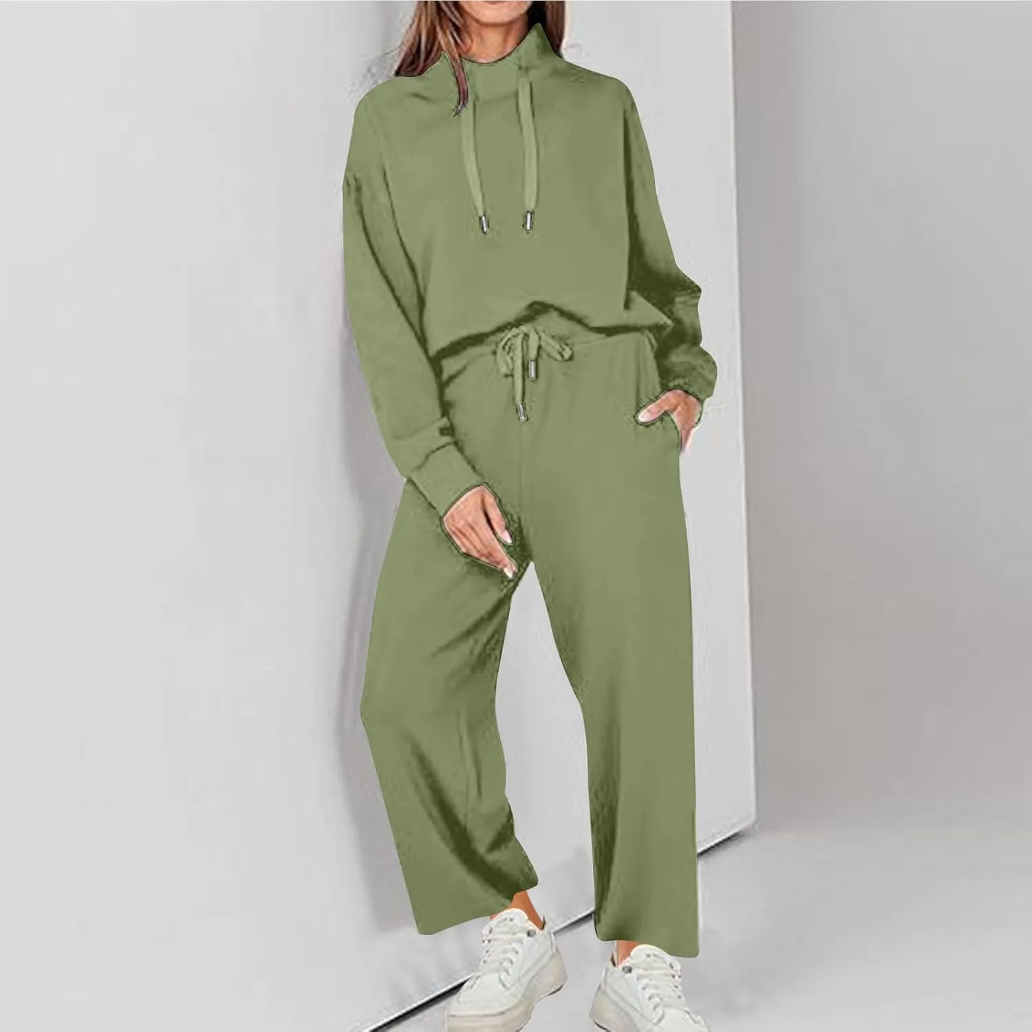 Two Piece Sets for Women Athletic Clothing Sets Fashion Casual Mock Neck Drawstring Sweatshirt Matching Sweatpants