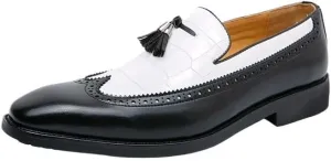 Two Tone Men Business Dress Shoes Slip On Pointed Toe Cowhide Leather Classic Men Formal Oxfords Men's Dress Loafers Shoes with Tassel