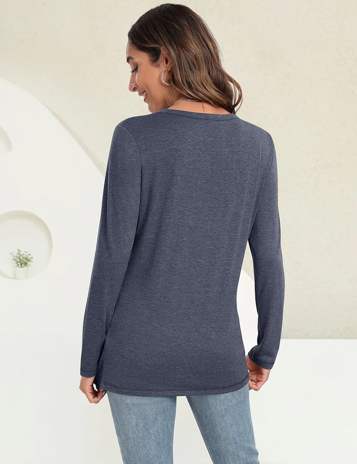 UEU Womens Long Sleeve Tops Crew Neck Casual Pleated Shirts Fashion Dressy Tunic Blouses 2025 Trendy Fall Clothes