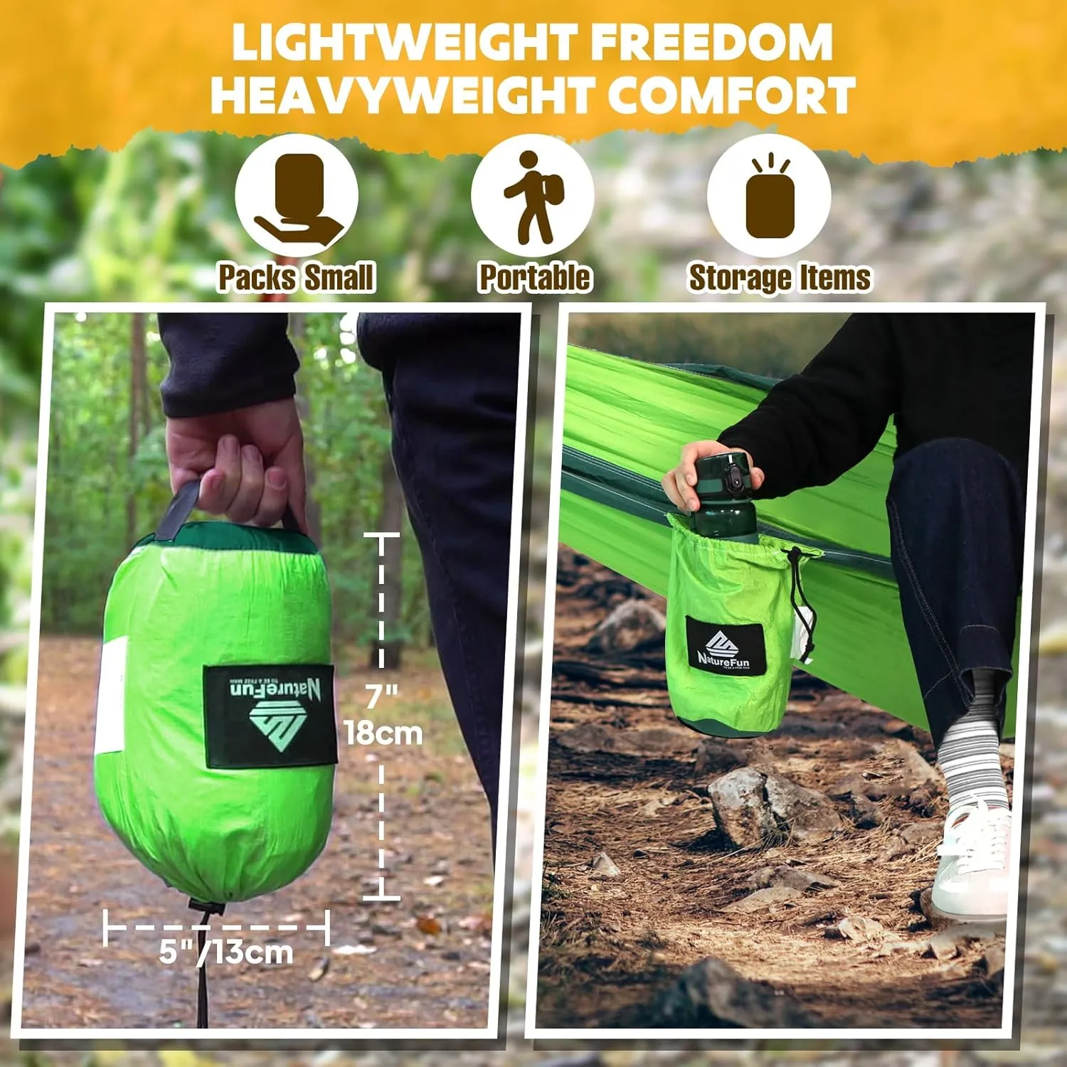 Ultra-Light Travel Camping Hammock | 300kg Load Capacity,(275 x 140 cm) Breathable,Quick-Drying Parachute Nylon | 2 x Premium Carabiners,2 x Nylon Slings Included | Outdoor Indoor Garden
