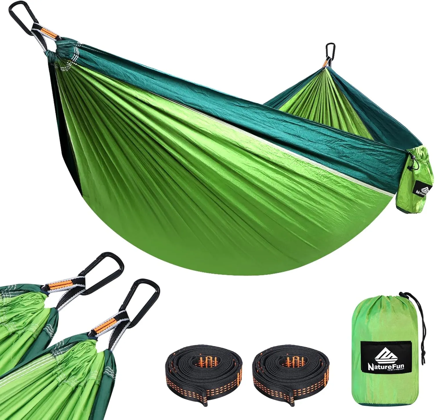 Ultra-Light Travel Camping Hammock | 300kg Load Capacity,(275 x 140 cm) Breathable,Quick-Drying Parachute Nylon | 2 x Premium Carabiners,2 x Nylon Slings Included | Outdoor Indoor Garden