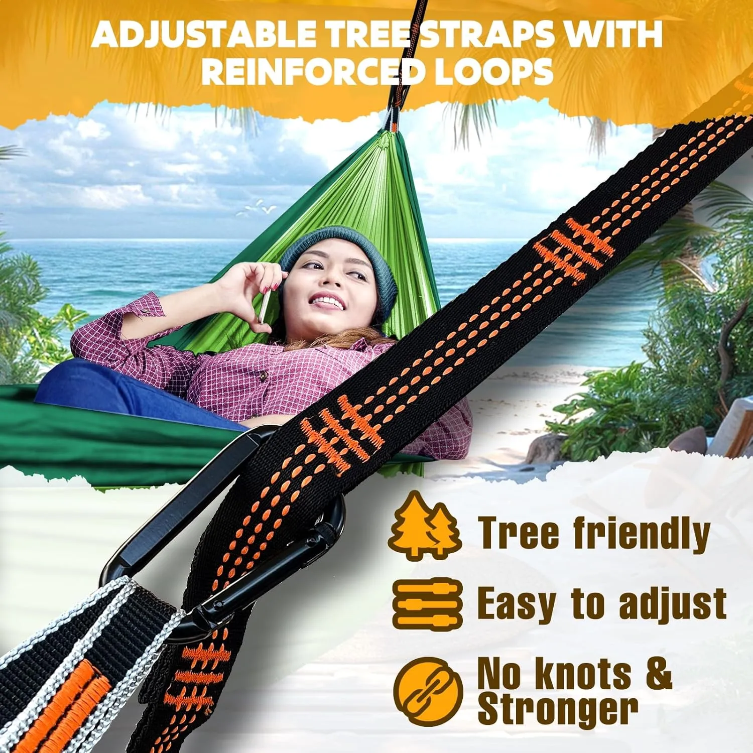 Ultra-Light Travel Camping Hammock | 300kg Load Capacity,(275 x 140 cm) Breathable,Quick-Drying Parachute Nylon | 2 x Premium Carabiners,2 x Nylon Slings Included | Outdoor Indoor Garden