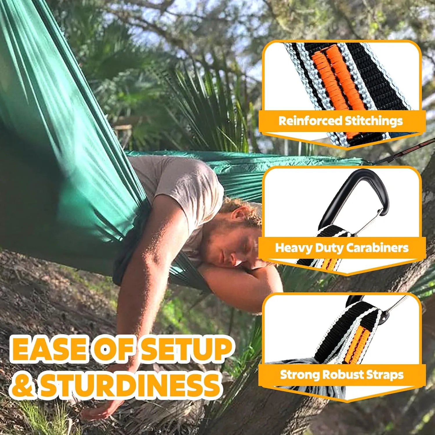 Ultra-Light Travel Camping Hammock | 300kg Load Capacity,(300x200cm) Breathable,Quick-Drying Parachute Nylon | 2 x Premium Carabiners,2 x Nylon Slings Included | for Outdoor Indoor Garden