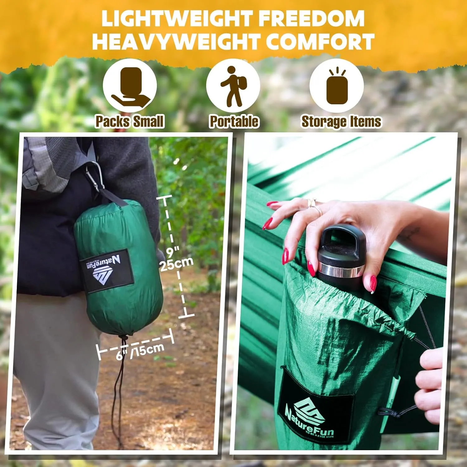 Ultra-Light Travel Camping Hammock | 300kg Load Capacity,(300x200cm) Breathable,Quick-Drying Parachute Nylon | 2 x Premium Carabiners,2 x Nylon Slings Included | for Outdoor Indoor Garden