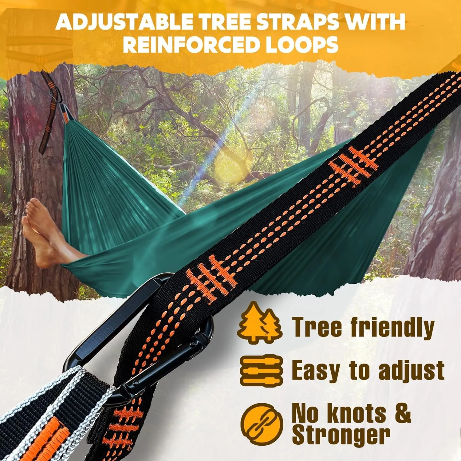 Ultra-Light Travel Camping Hammock | 300kg Load Capacity,(300x200cm) Breathable,Quick-Drying Parachute Nylon | 2 x Premium Carabiners,2 x Nylon Slings Included | for Outdoor Indoor Garden