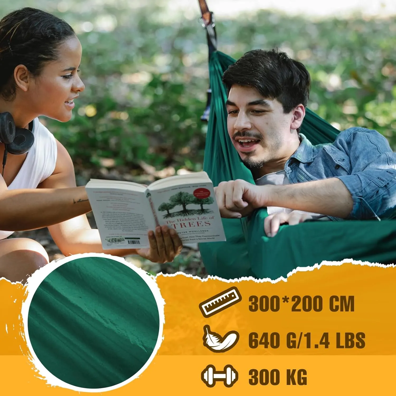 Ultra-Light Travel Camping Hammock | 300kg Load Capacity,(300x200cm) Breathable,Quick-Drying Parachute Nylon | 2 x Premium Carabiners,2 x Nylon Slings Included | for Outdoor Indoor Garden