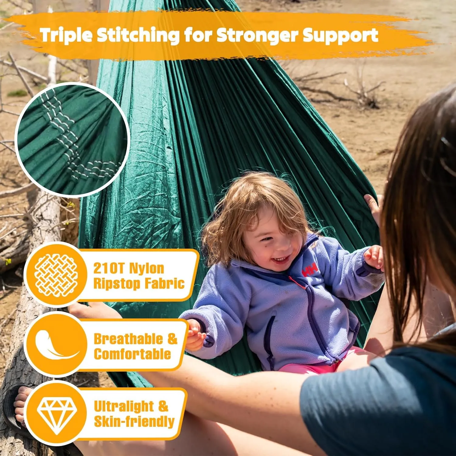 Ultra-Light Travel Camping Hammock | 300kg Load Capacity,(300x200cm) Breathable,Quick-Drying Parachute Nylon | 2 x Premium Carabiners,2 x Nylon Slings Included | for Outdoor Indoor Garden