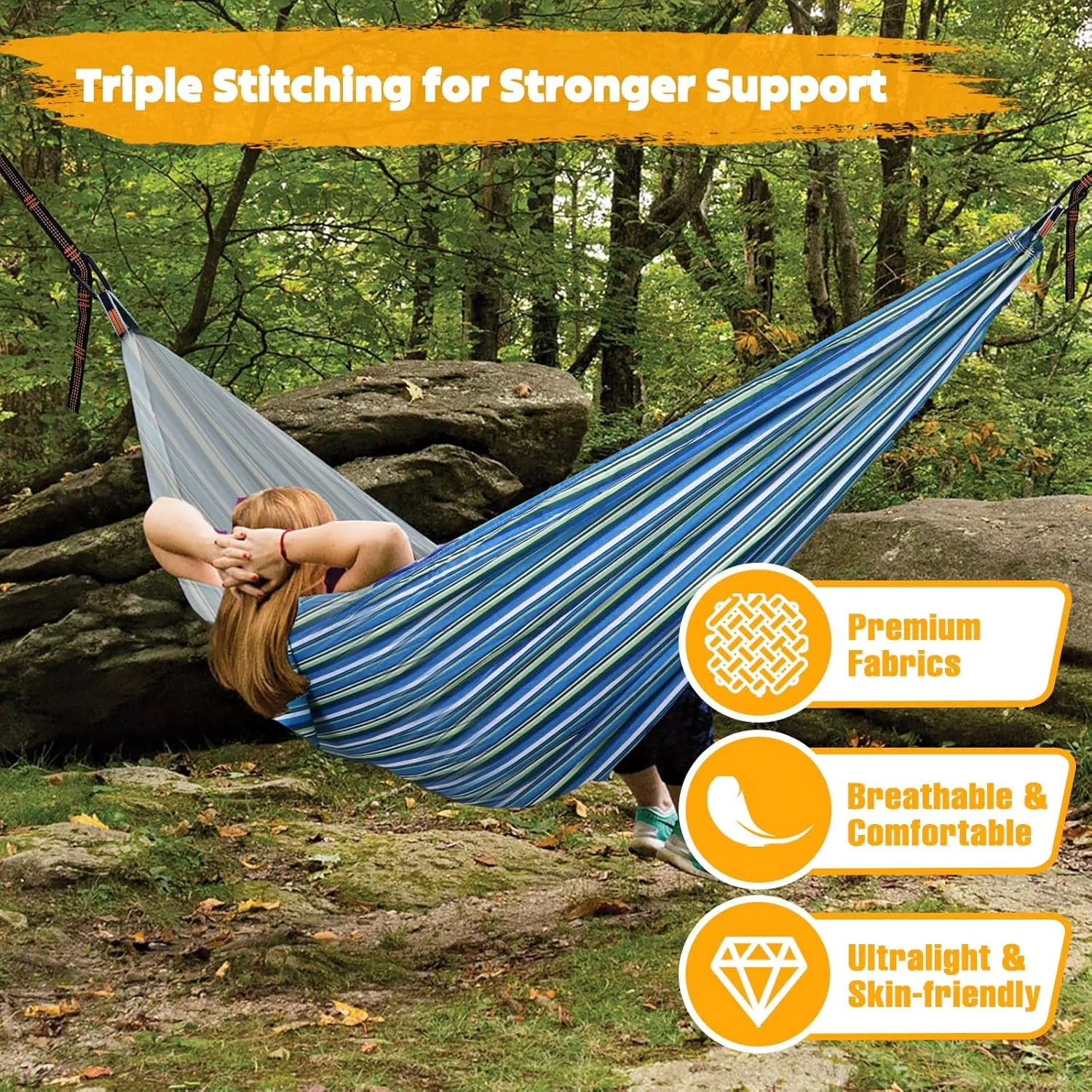 Ultra-Light Travel Camping Hammock | 300kg Load Capacity,Breathable,Quick-Drying Portable Hammock(275 x140cm) | 2 x Premium Carabiners,2 x Nylon Slings Included | Outdoor Indoor Garden
