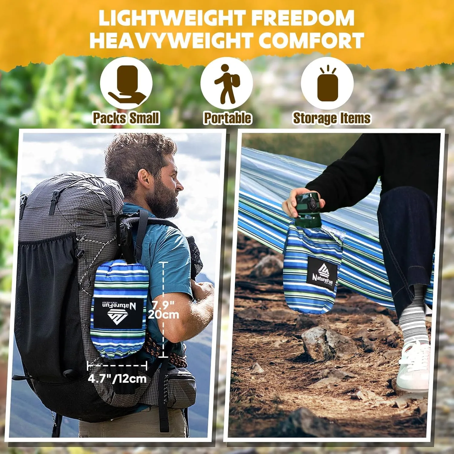 Ultra-Light Travel Camping Hammock | 300kg Load Capacity,Breathable,Quick-Drying Portable Hammock(275 x140cm) | 2 x Premium Carabiners,2 x Nylon Slings Included | Outdoor Indoor Garden