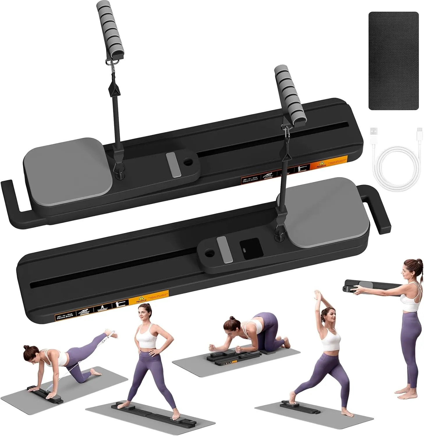 Upgraded Pilates Reformer Machine - 7-in-1 Pilates Board & Pilates Equipment for Home with Ab Workout Equipment, Push-Up Board, Resistance Bands, Balance Board & Timer for Full Body Workout