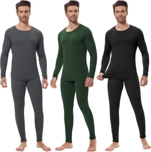 URATOT 3 Sets Men's Thermal Underwear Set Fleece Lined Long Johns Thermal Underwear Base Layer Set for Men Cold Winter