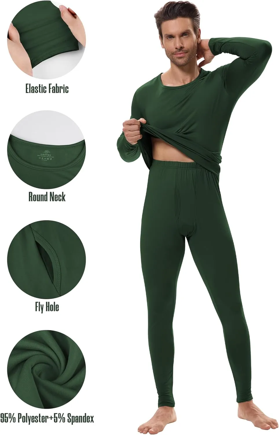 URATOT 3 Sets Men's Thermal Underwear Set Fleece Lined Long Johns Thermal Underwear Base Layer Set for Men Cold Winter
