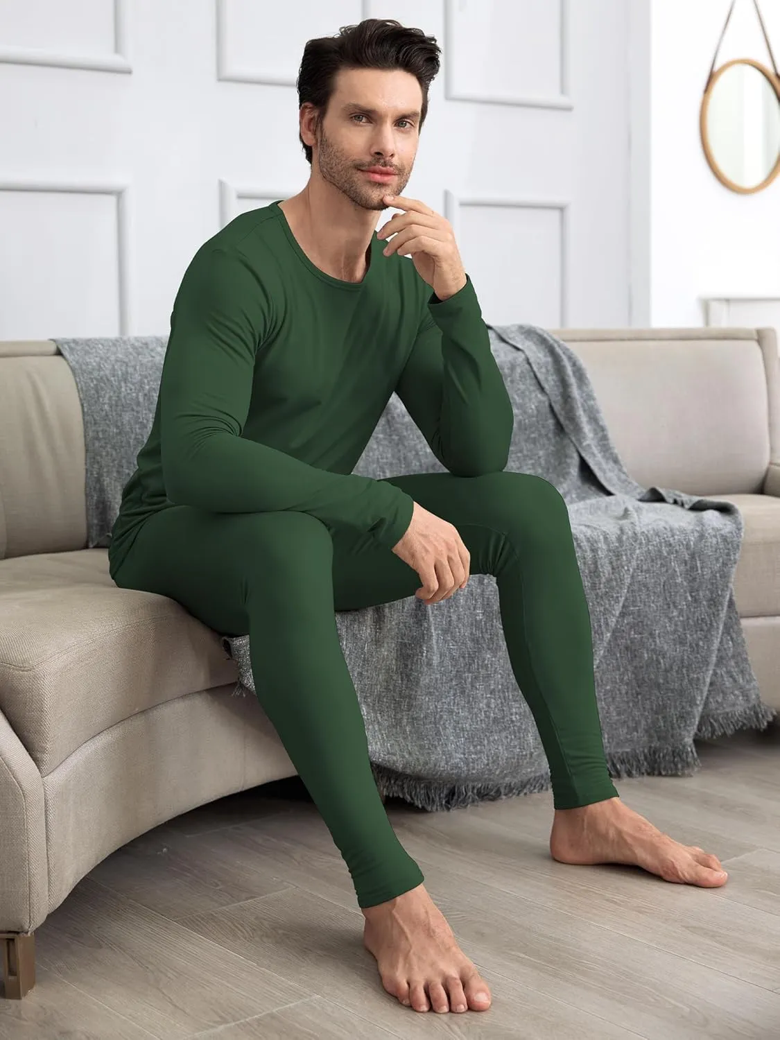 URATOT 3 Sets Men's Thermal Underwear Set Fleece Lined Long Johns Thermal Underwear Base Layer Set for Men Cold Winter