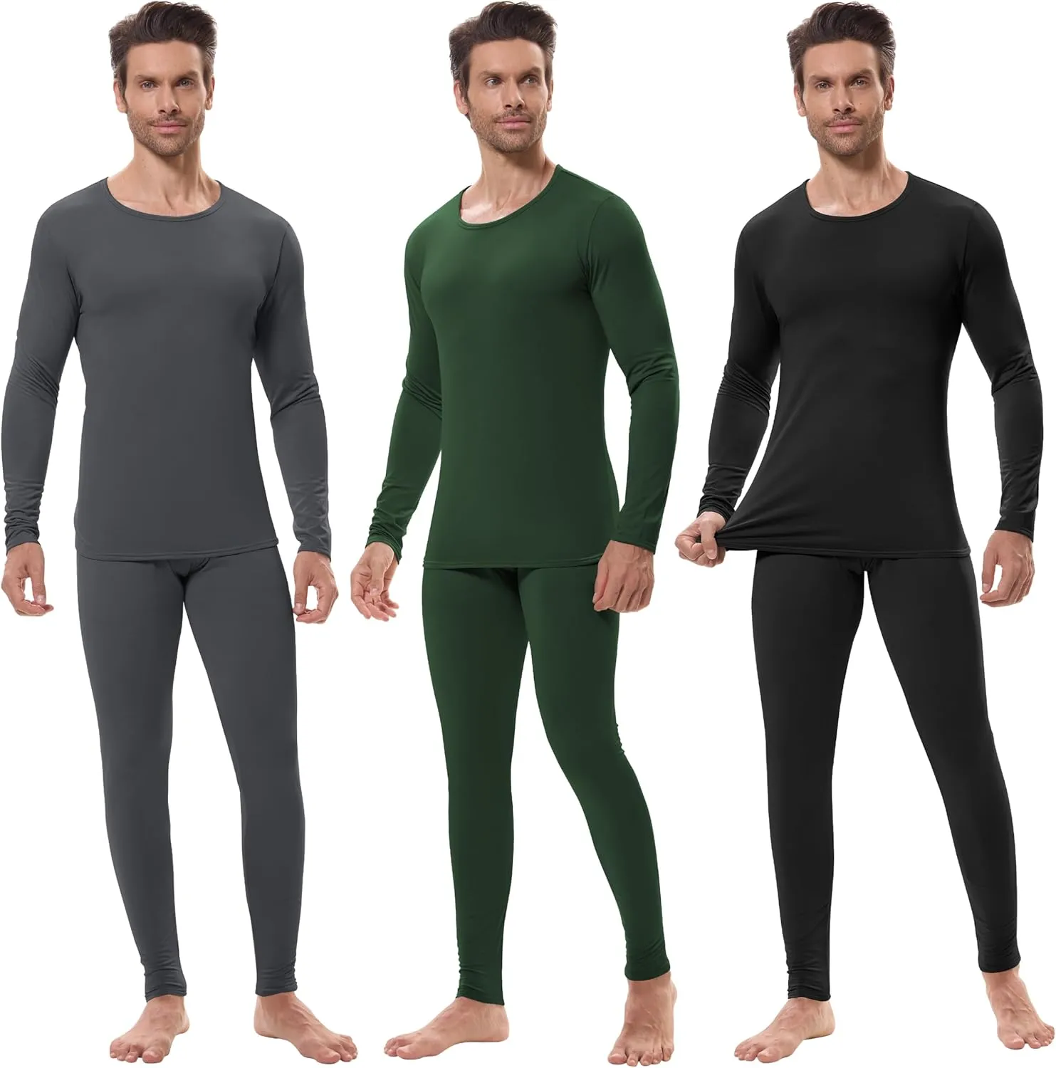 URATOT 3 Sets Men's Thermal Underwear Set Fleece Lined Long Johns Thermal Underwear Base Layer Set for Men Cold Winter