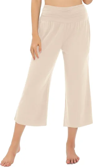 Urban CoCo Women's Comfy Yoga Capri Pants Casual Wide Leg Sweatpants High Waist Stretch Cropped Pants