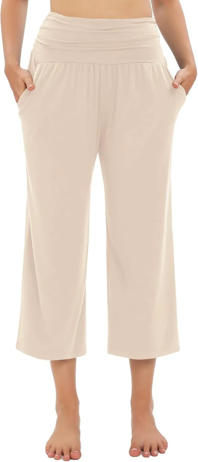 Urban CoCo Women's Comfy Yoga Capri Pants Casual Wide Leg Sweatpants High Waist Stretch Cropped Pants