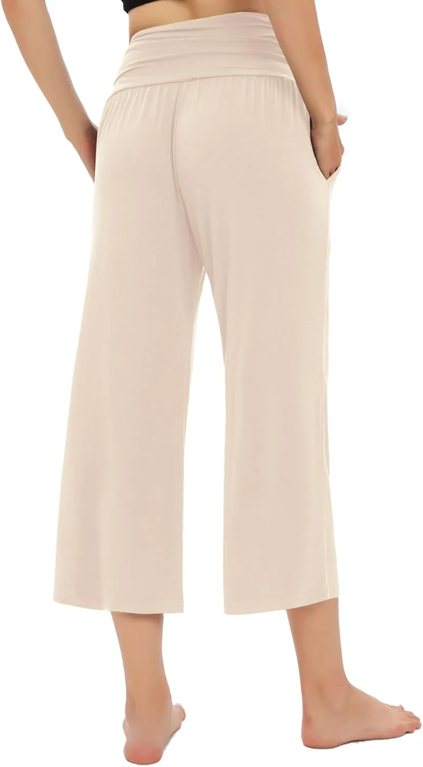 Urban CoCo Women's Comfy Yoga Capri Pants Casual Wide Leg Sweatpants High Waist Stretch Cropped Pants
