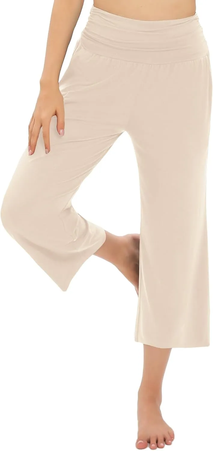 Urban CoCo Women's Comfy Yoga Capri Pants Casual Wide Leg Sweatpants High Waist Stretch Cropped Pants