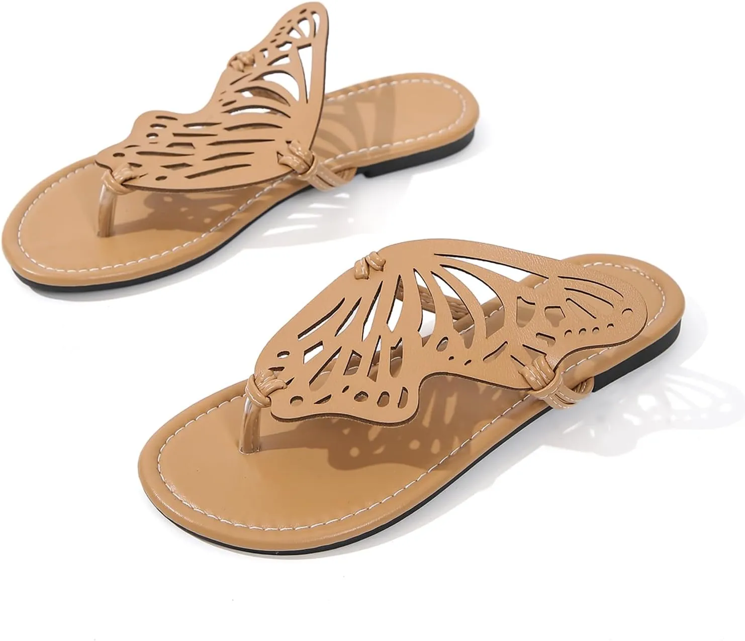 UTIKLIOU Women's Thong Flat Sandals Flip Flops Sandals Casual Slip on Comfortable Slide Sandals Butterfly Embroidered Summer Beach Dress Shoes