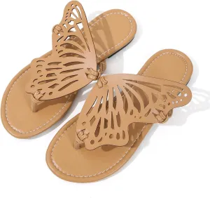 UTIKLIOU Women's Thong Flat Sandals Flip Flops Sandals Casual Slip on Comfortable Slide Sandals Butterfly Embroidered Summer Beach Dress Shoes