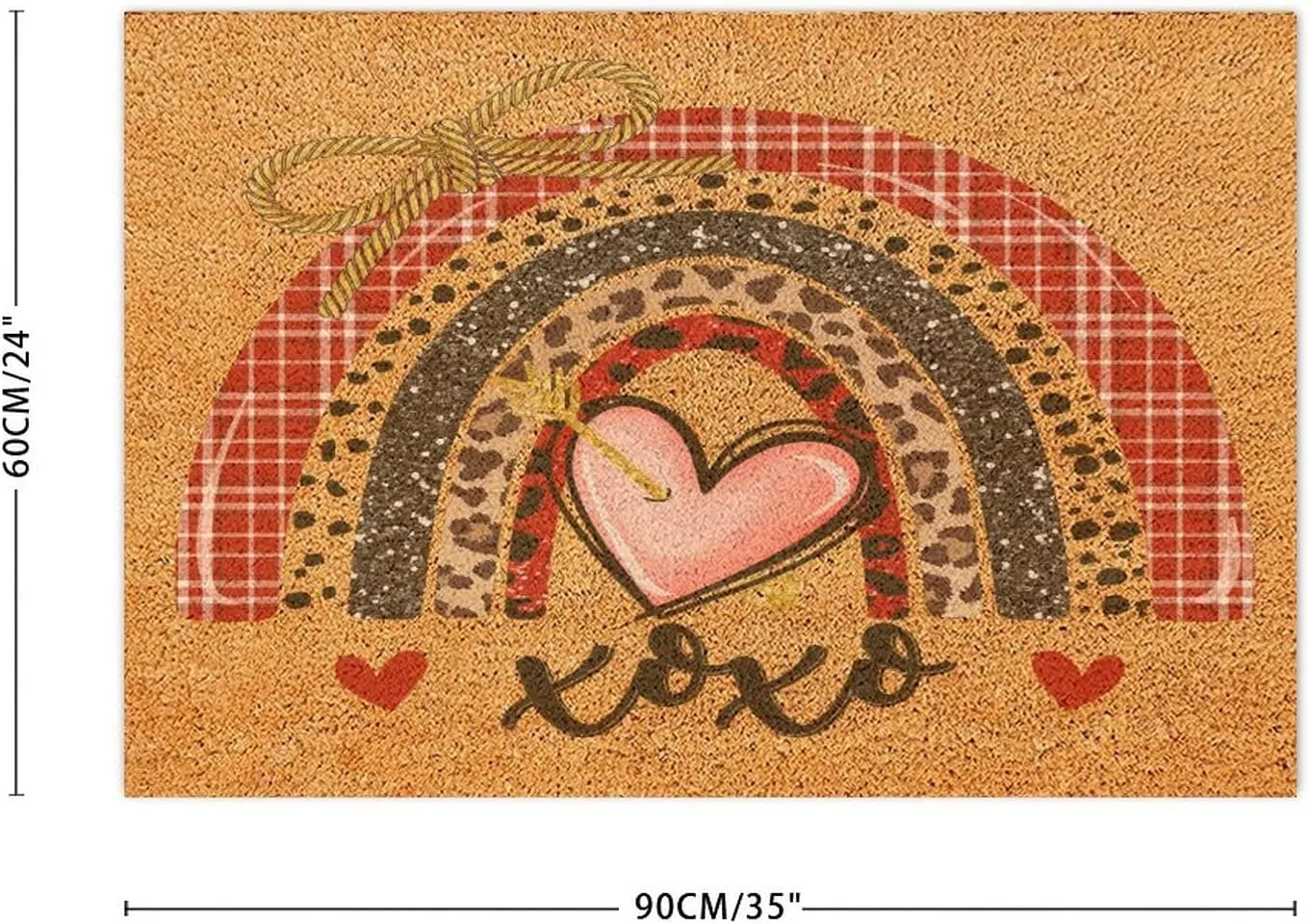 Valentine's Day XOXO Floor Doormat Coir Fiber Welcome Mats Outdoor Cute Rainbows Love Entrance Shoe Mat Yoga Gift Rustic Indoor Pets Entryway Decor 24x36in